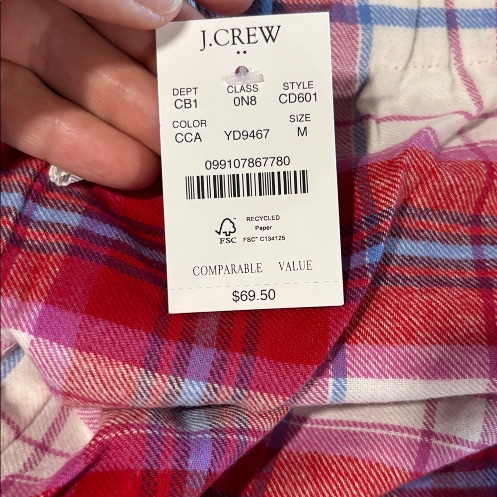 J. Crew Red Pink and Blue Plaid Flannel Pajama Pants - Picture 2 of 5